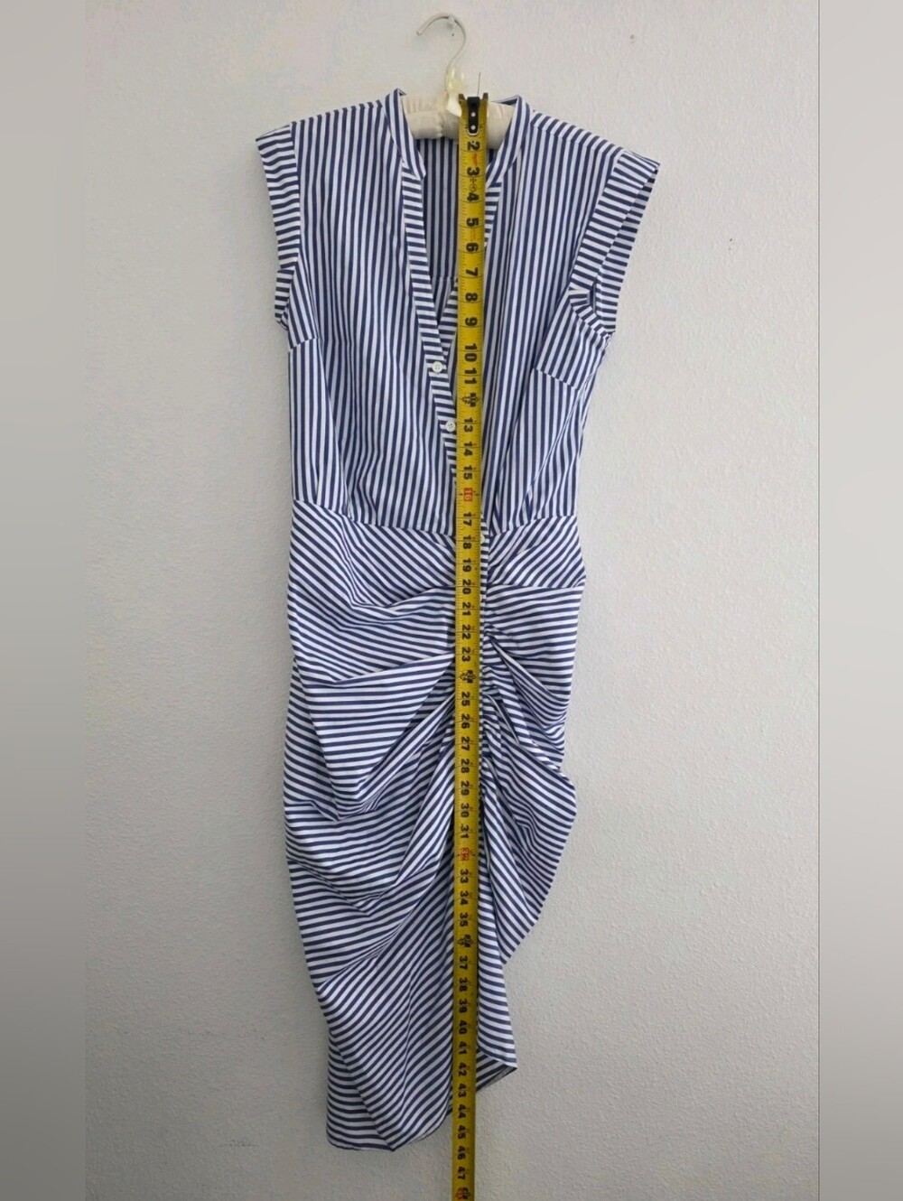 Veronica Beard Womens Ruched Shirt Dress In Blue & White Stripe 100% Cotton Sz 4 - Picture 10 of 16
